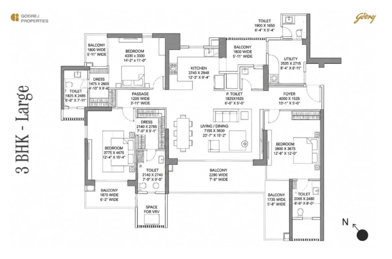 3 BHK - Large